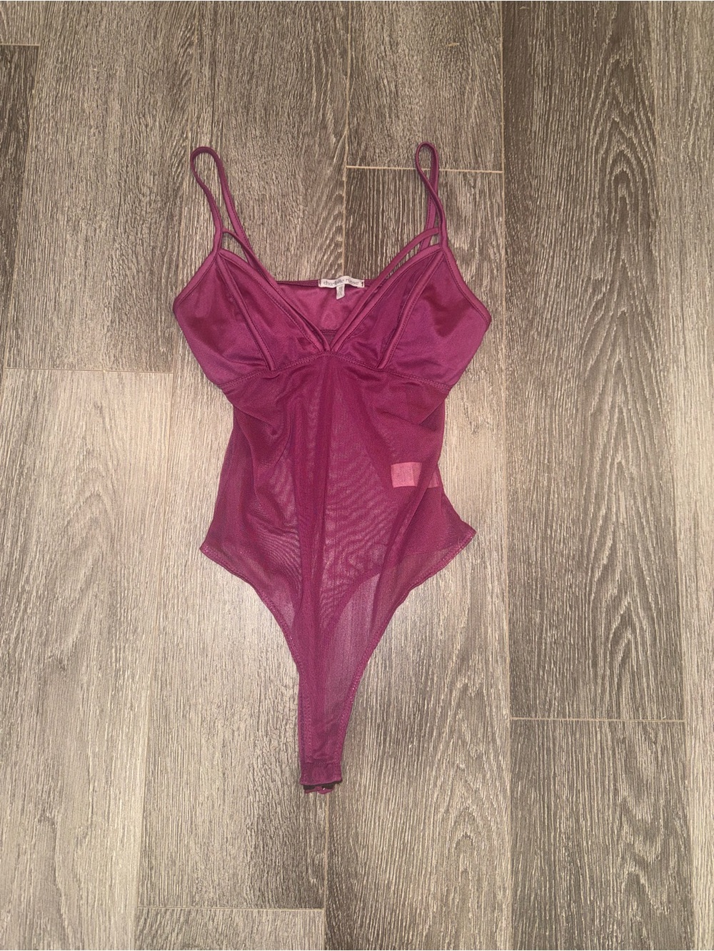 Charlotte Russe Plum Mesh Strappy Bodysuit